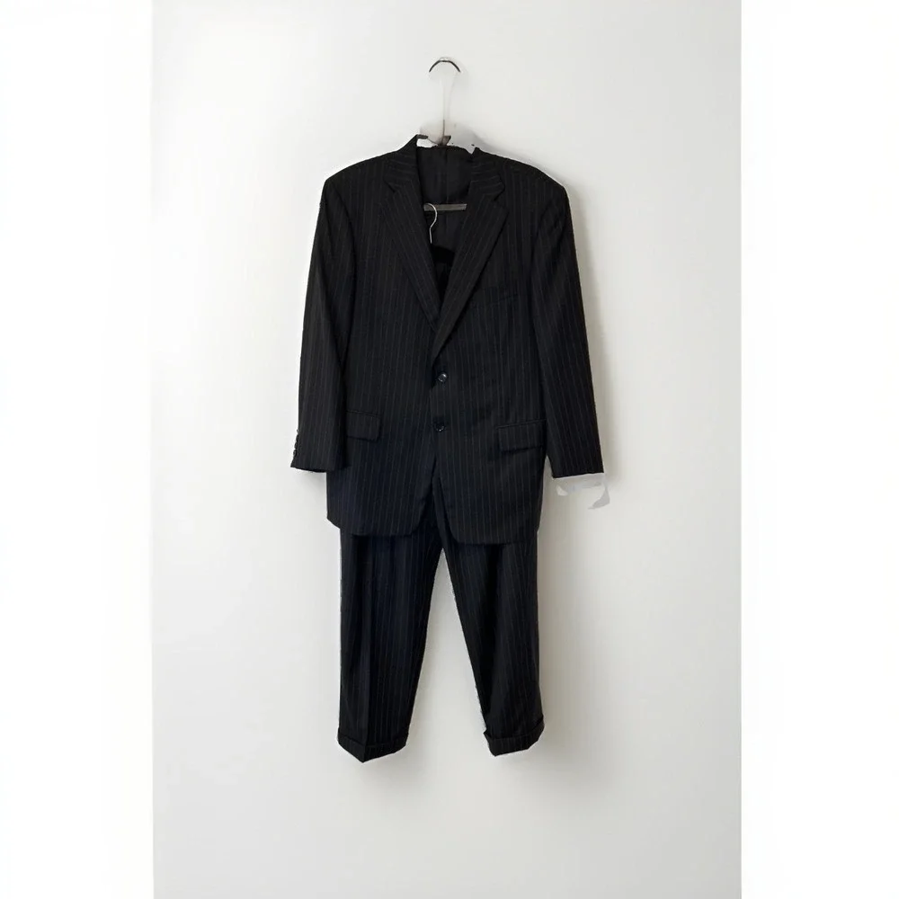 Pal Zileri Gruppo ForAll Suit Mens 40R Black Pinstripe Loro Piana Wool 2pc Italy